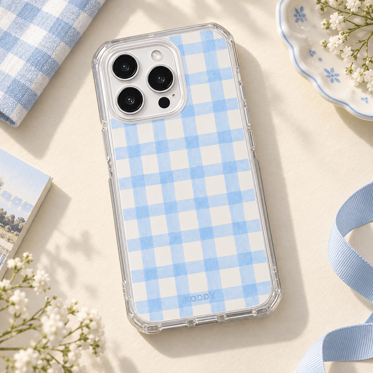 Pastel Sky Blue Checkered Aesthetic Phone Case-KODDY aesthetic iphone case UK
