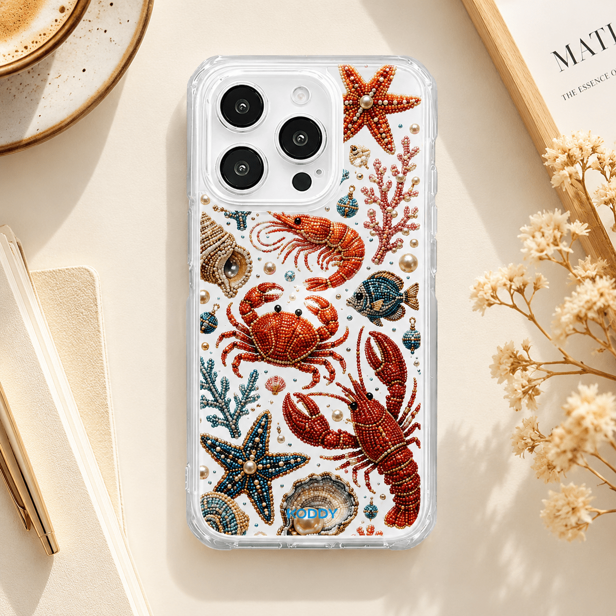 Pearl Beaded Ocean Life Clear Phone Case-KODDY aesthetic iphone case UK