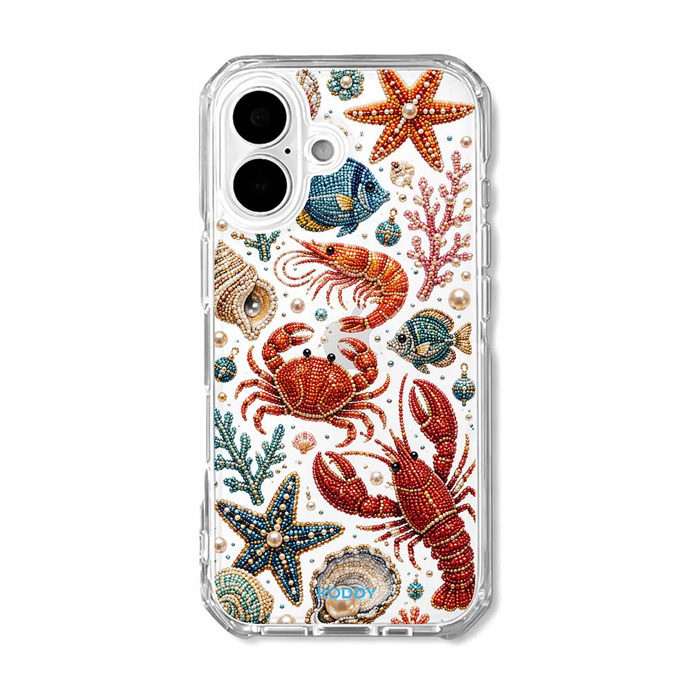 Pearl Beaded Ocean Life Clear Phone Case