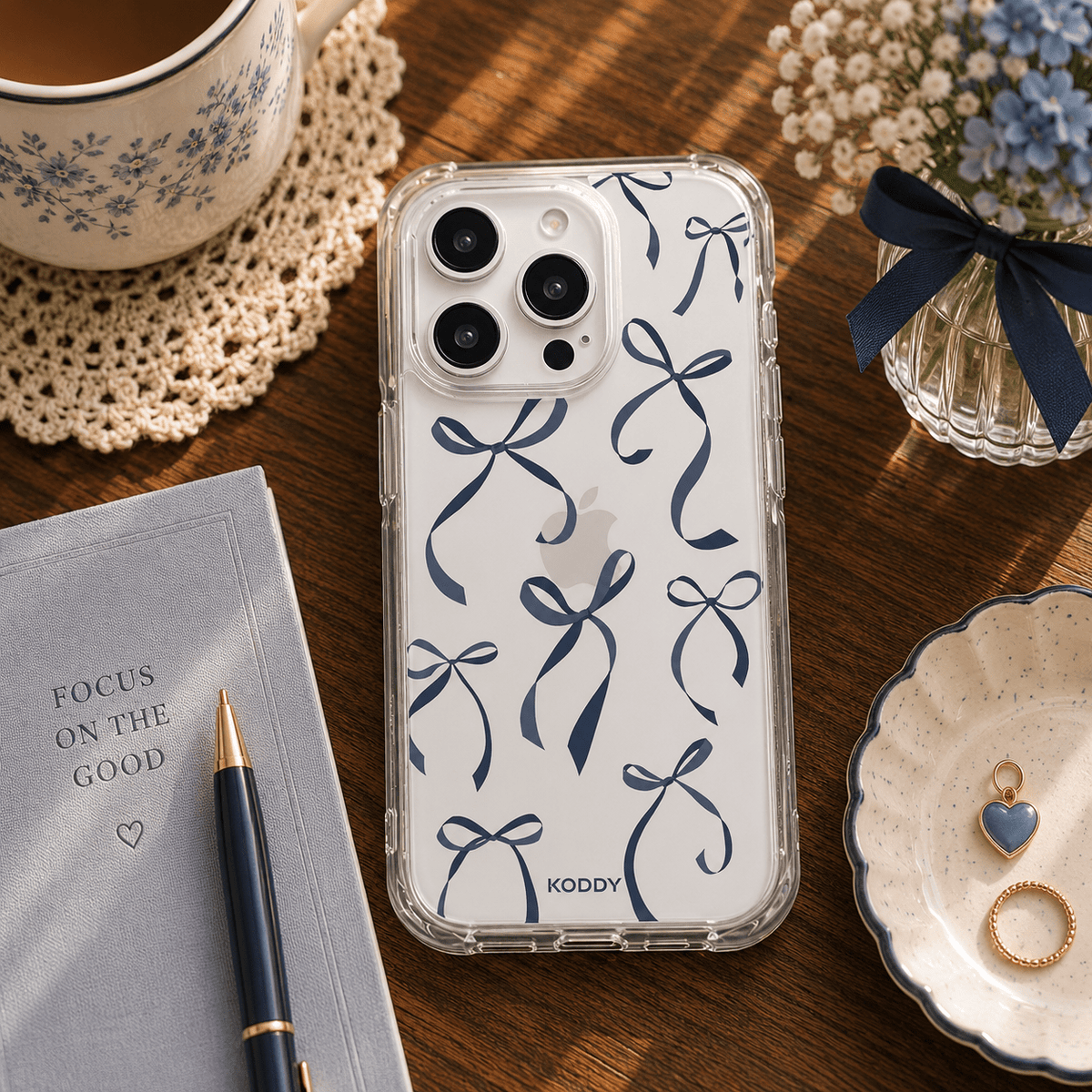Petite Navy Ribbon Bows Phone Case-KODDY aesthetic iphone case UK