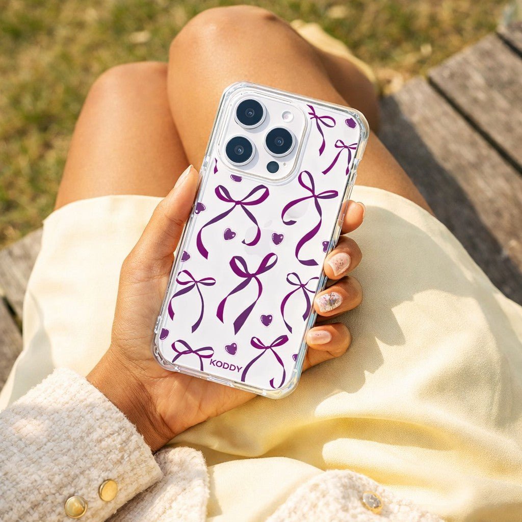 Petite Purple Ribbon Bows and Hearts Phone Case - KODDY aesthetic iphone case UK