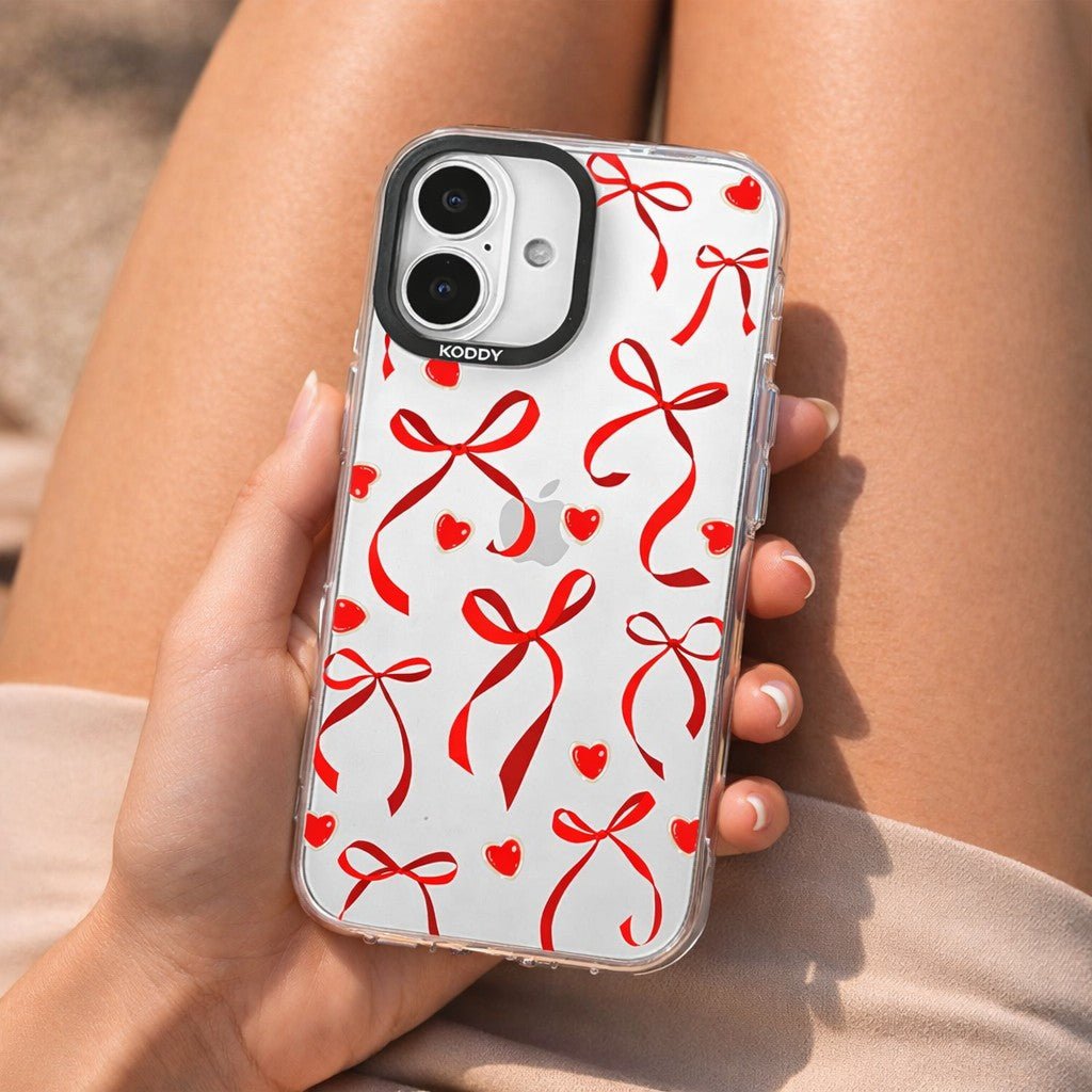 Petite Red Ribbon Bow and Heart iPhone Case - KODDY aesthetic iphone case UK