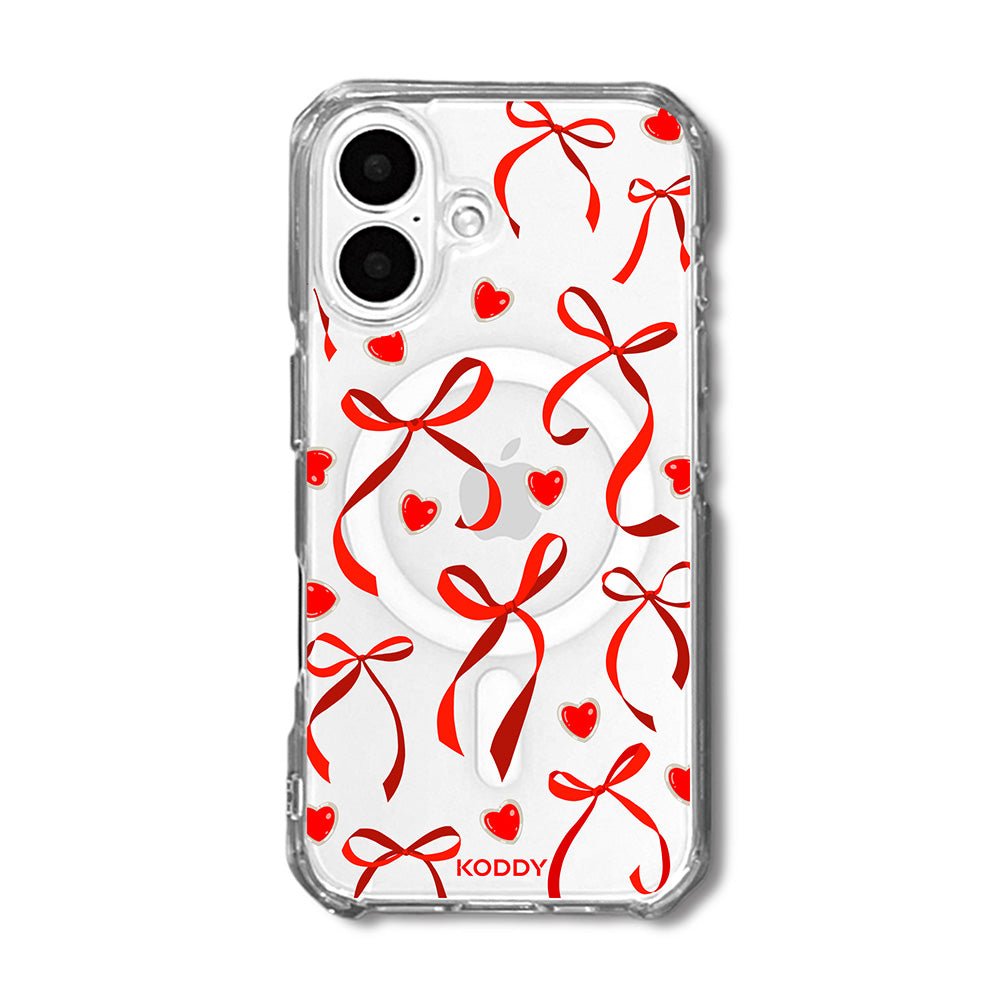 Petite Red Ribbon Bow and Heart Phone Case - KODDY