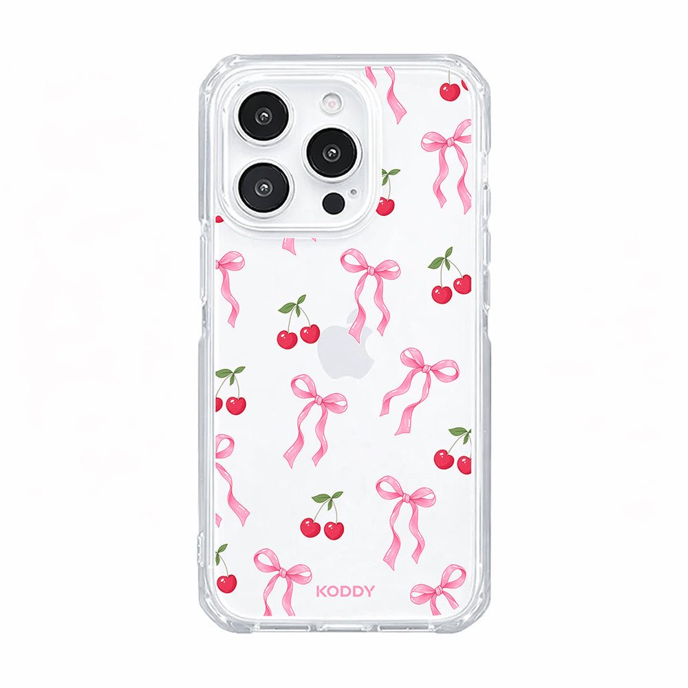 Pink Cherry Bow Clear Phone Case