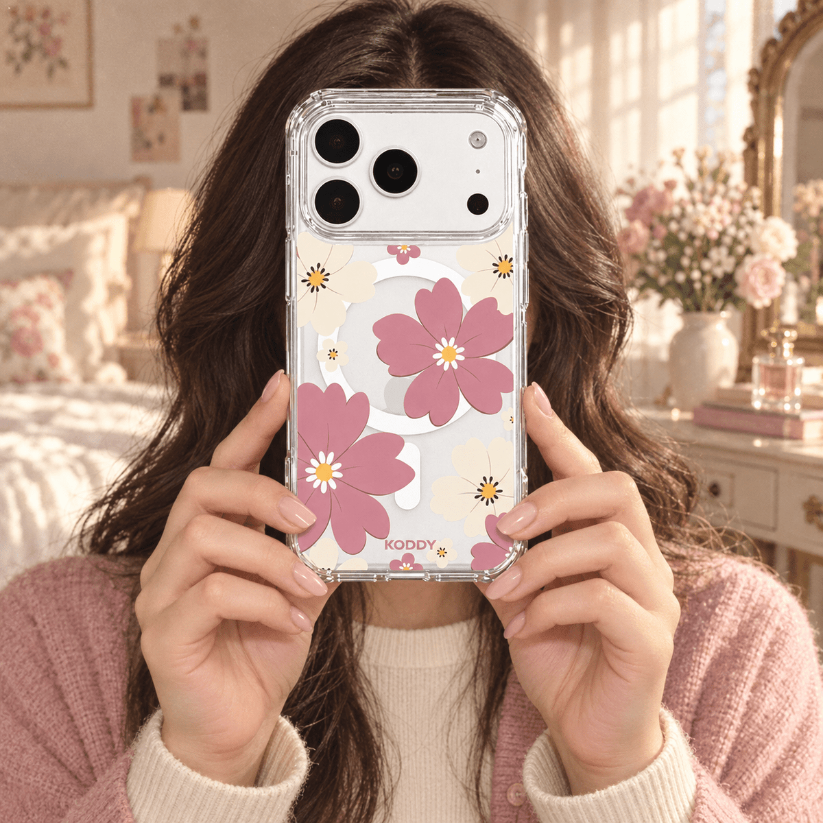 Pink Floral Aesthetic Clear Phone Case-KODDY aesthetic iphone case UK