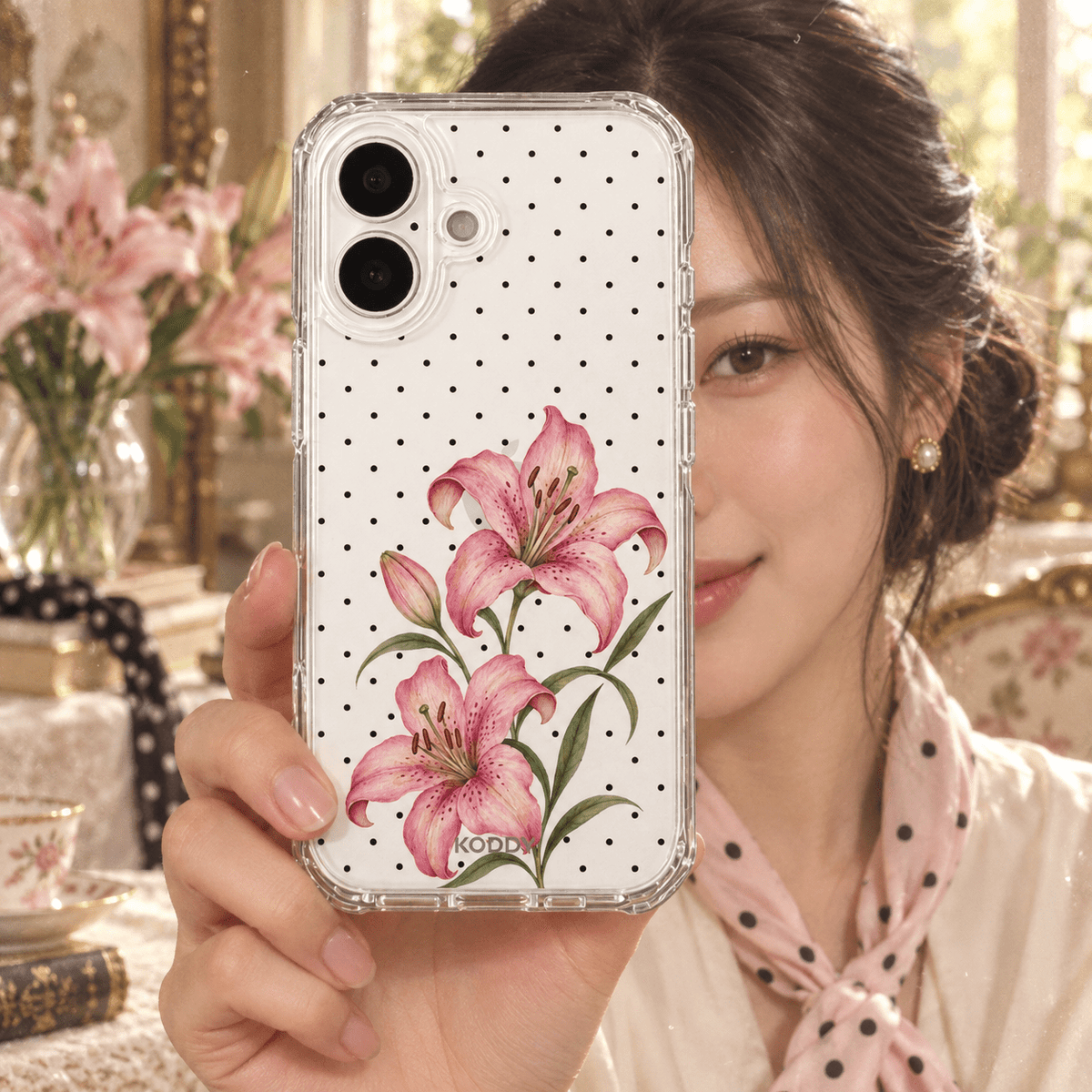 Pink Lily Polka Dot Aesthetic Phone Case-KODDY aesthetic iphone case UK