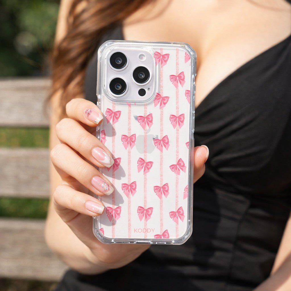 Pink Stripe and Ribbon Bow Phone Case - KODDY aesthetic iphone case UK
