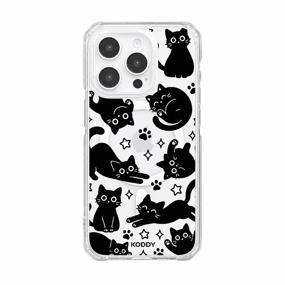 Playful Black Cat Pattern Clear Phone Case