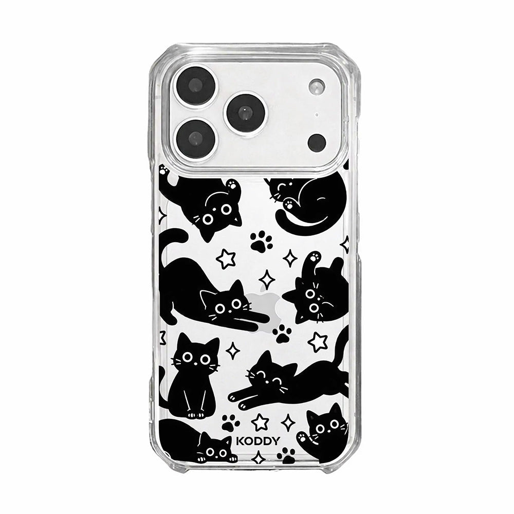 Playful Black Cat Pattern Clear Phone Case