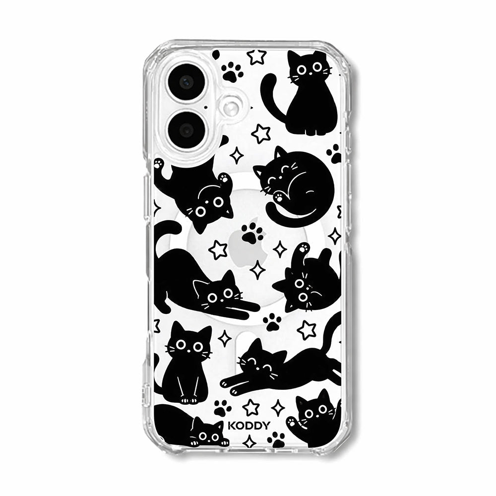 Playful Black Cat Pattern Clear Phone Case