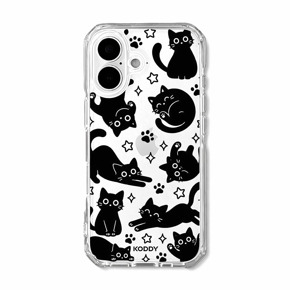 Playful Black Cat Pattern Clear Phone Case