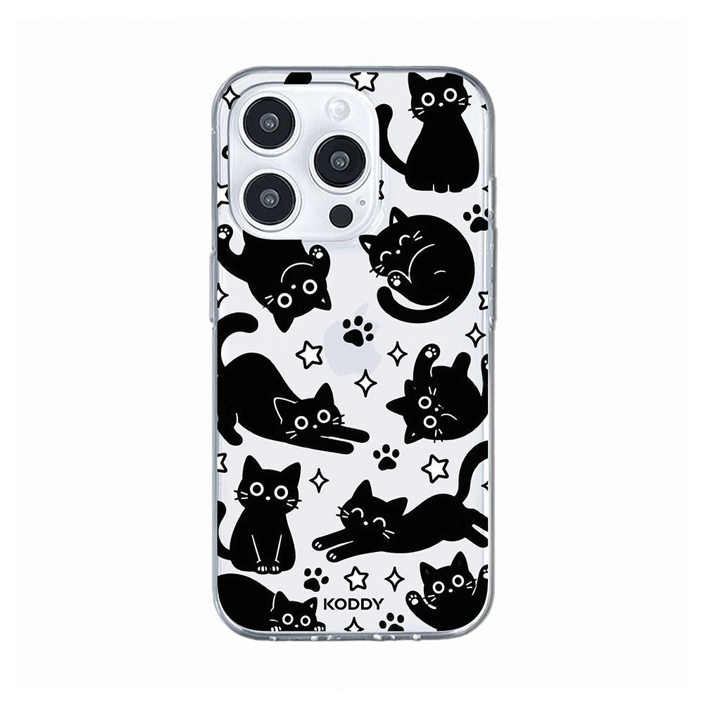 Playful Black Cat Pattern Clear Phone Case