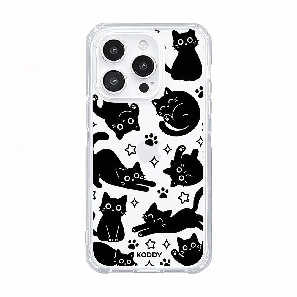 Playful Black Cat Pattern Clear Phone Case