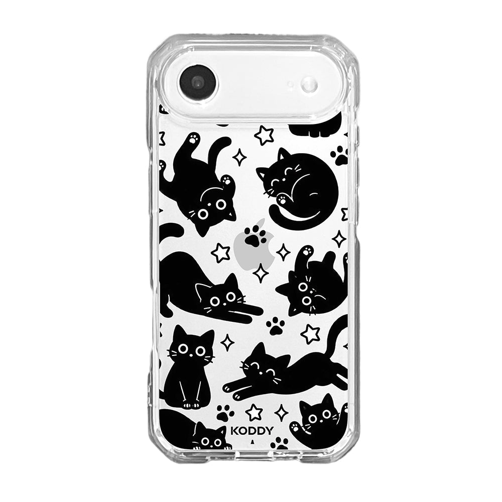 Playful Black Cat Pattern Clear Phone Case