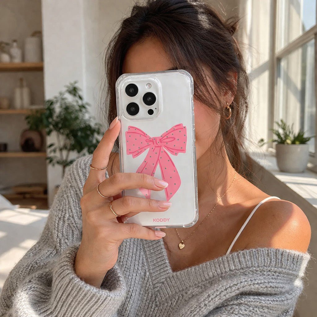 Polka Dot Pink Ribbon Phone Case - KODDY aesthetic iphone case UK