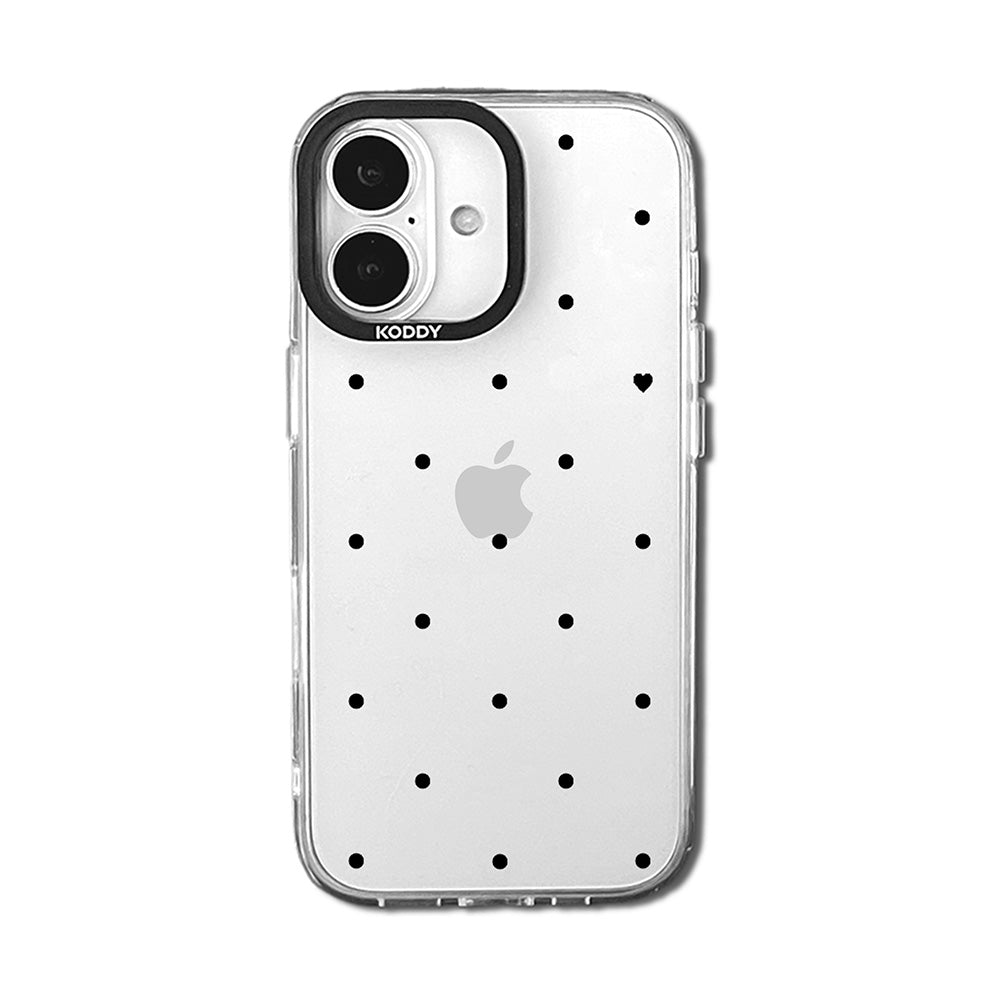 Polka Dot with Heart in Black iPhone Case