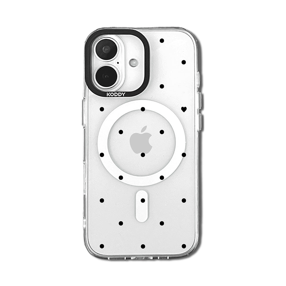 Polka Dot with Heart in Black iPhone Case