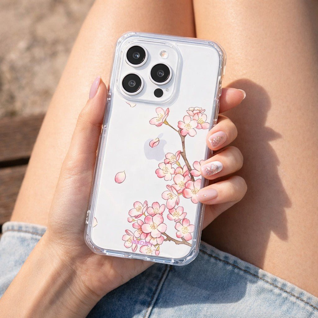 Romantic Pink Cherry Blossom Clear Phone Case - KODDY aesthetic iphone case UK