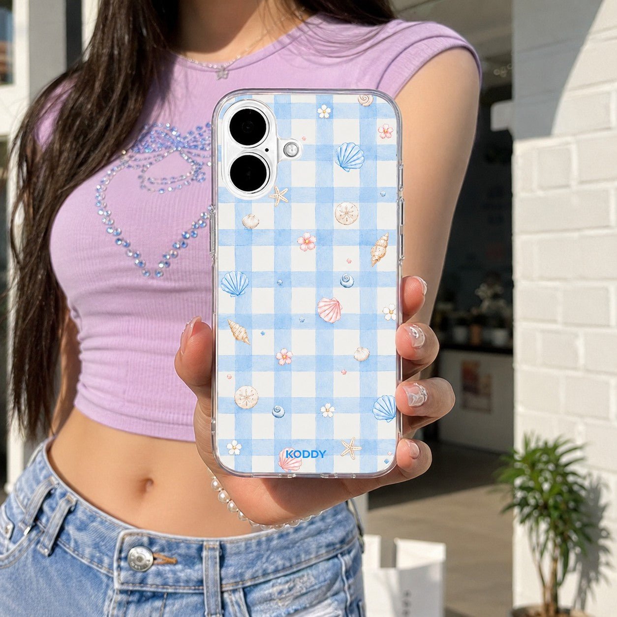 Sky Blue Gingham Beach Phone Case - KODDY aesthetic iphone case UK