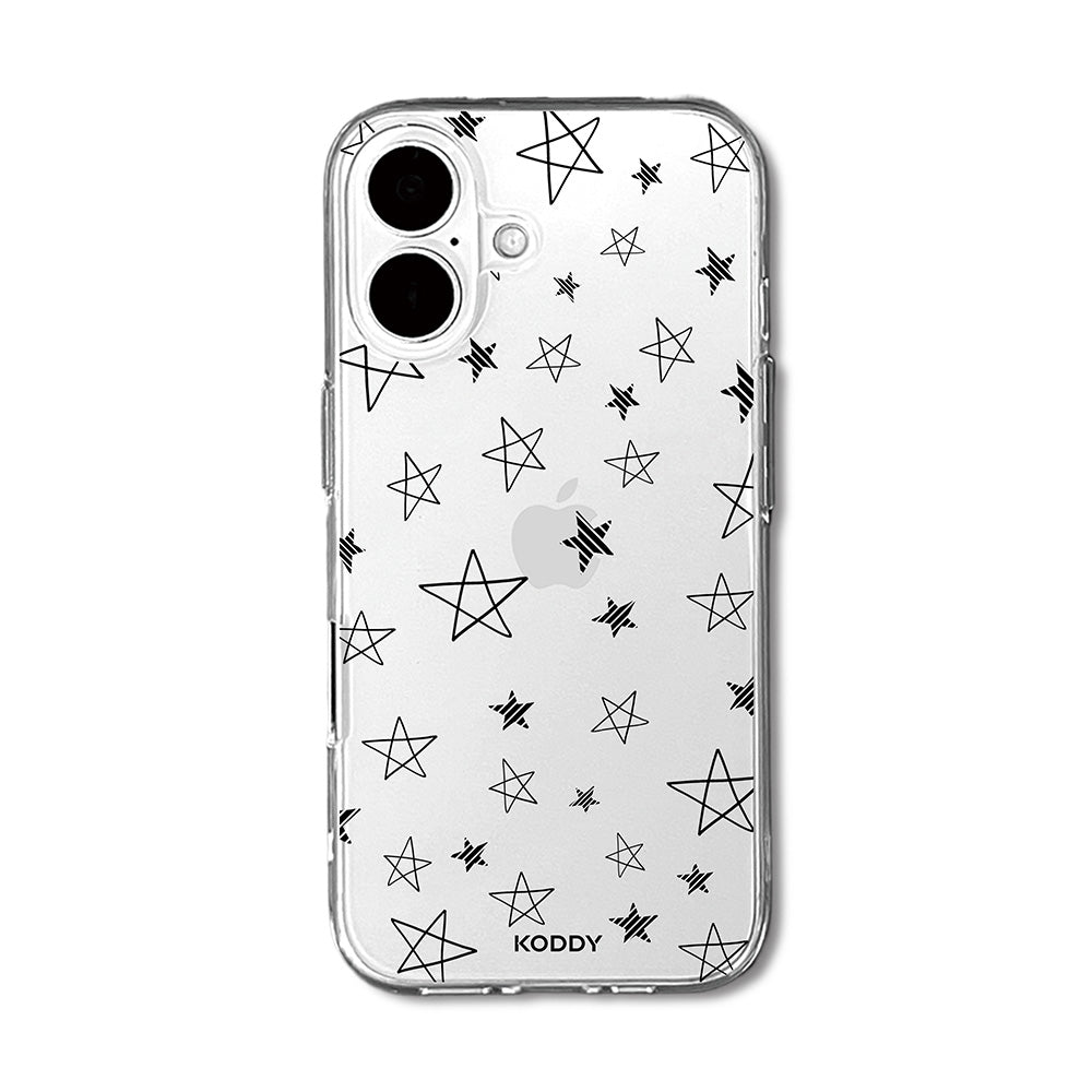 Stylish Black Doodle Star Clear Phone Case