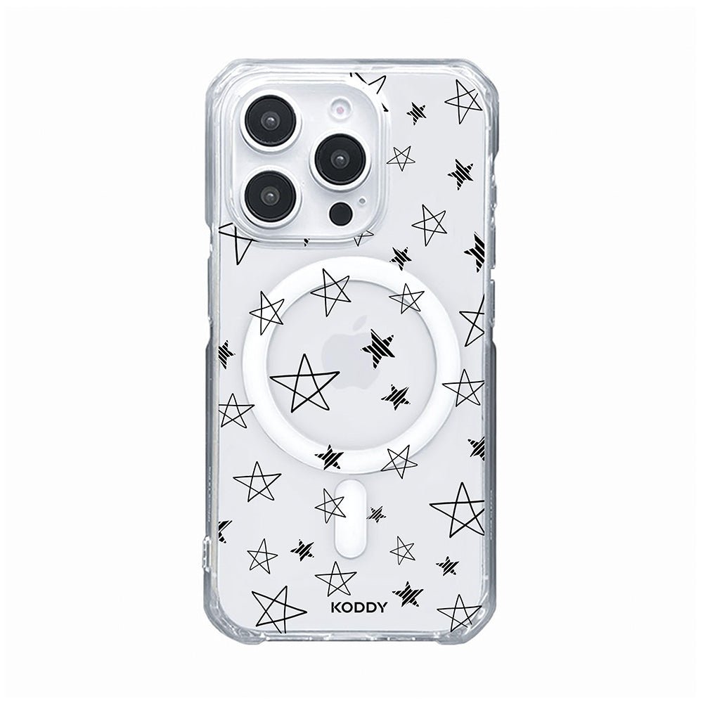 Stylish Black Doodle Star Clear Phone Case