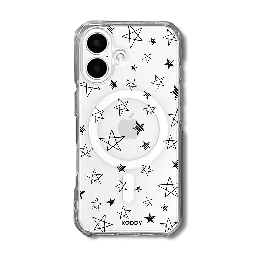 Stylish Black Doodle Star Clear Phone Case