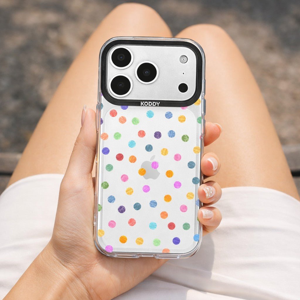 Textured Crayon Style Pastel Polka Dot Clear iPhone Case - KODDY aesthetic iphone case UK