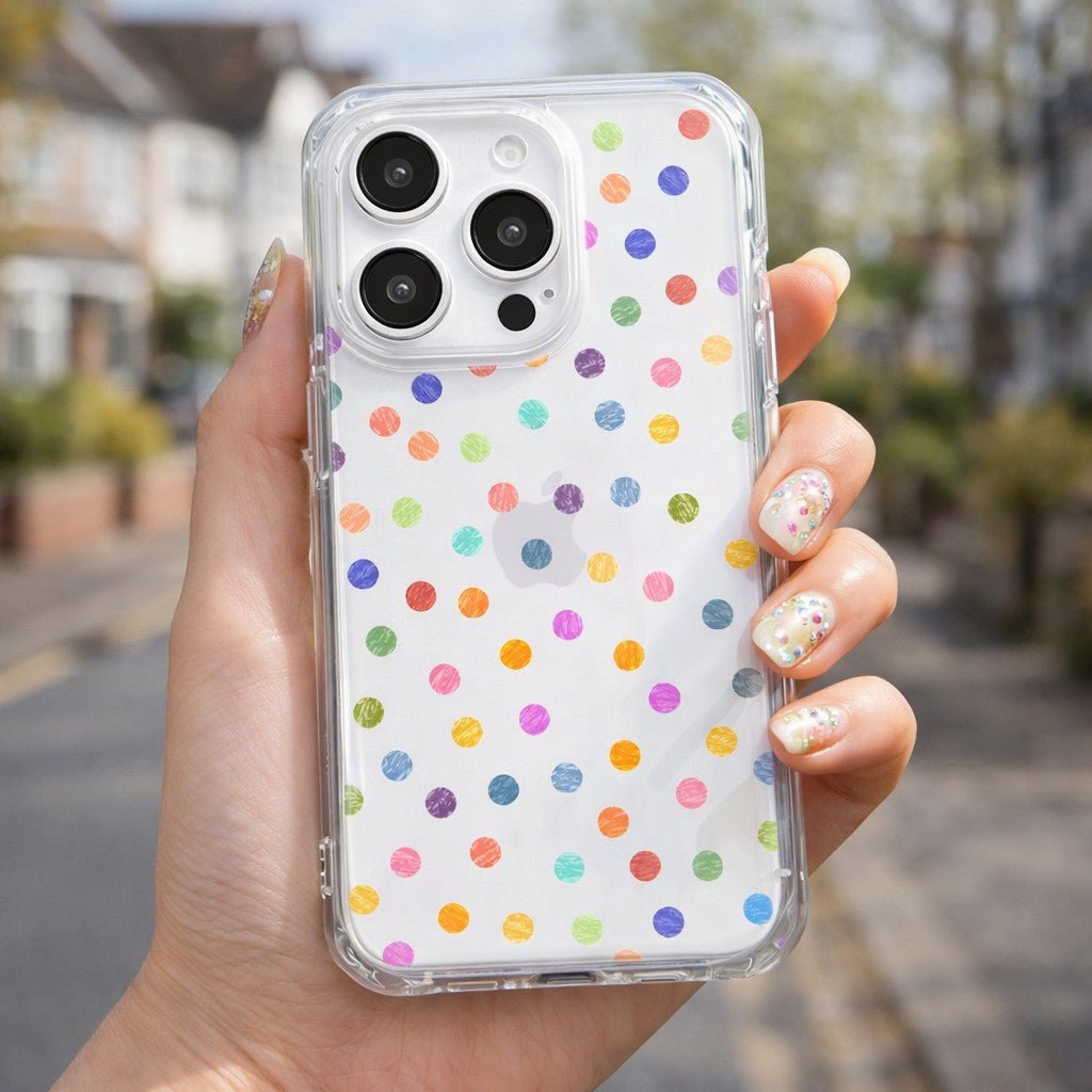 Textured Crayon Style Pastel Polka Dot Clear Phone Case - KODDY aesthetic iphone case UK