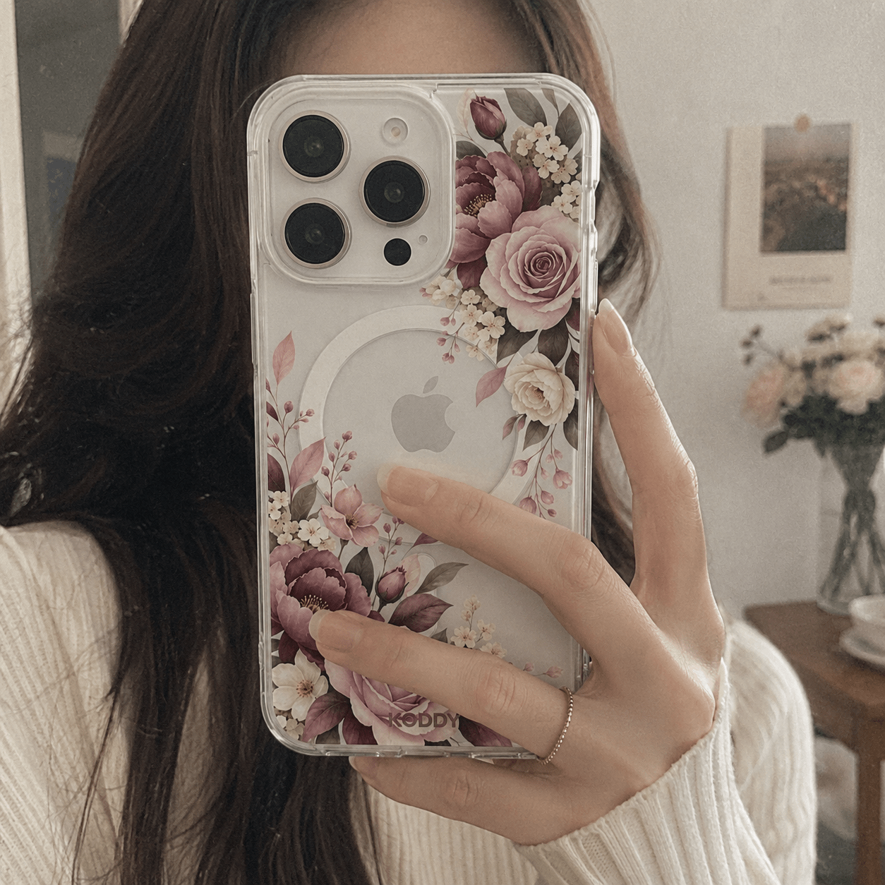Vintage Pink Rose Floral Clear Phone Case-KODDY aesthetic iphone case UK