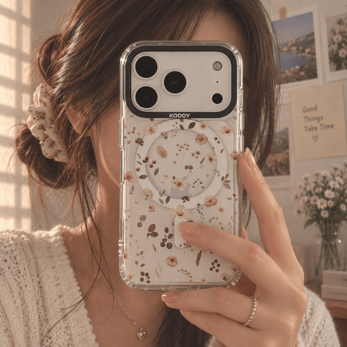 Vintage Pressed Wildflower Clear iPhone Case-KODDY aesthetic iphone case UK