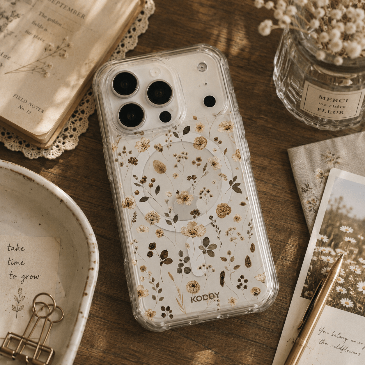 Vintage Pressed Wildflower Clear Phone Case-KODDY aesthetic iphone case UK