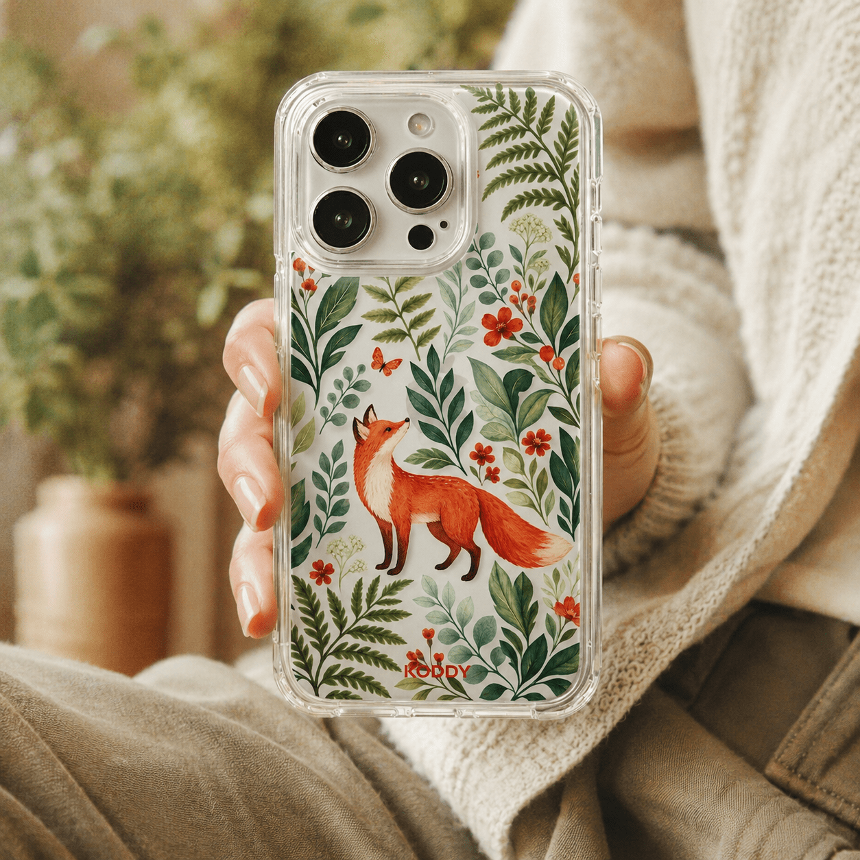 Woodland Fox Botanical Clear Phone Case-KODDY aesthetic iphone case UK