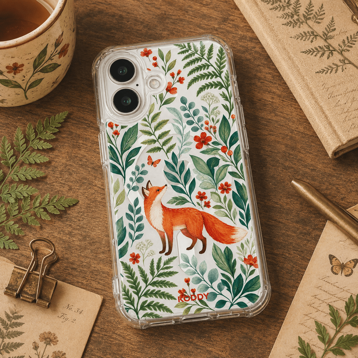 Woodland Fox Botanical Clear Phone Case-KODDY aesthetic iphone case UK