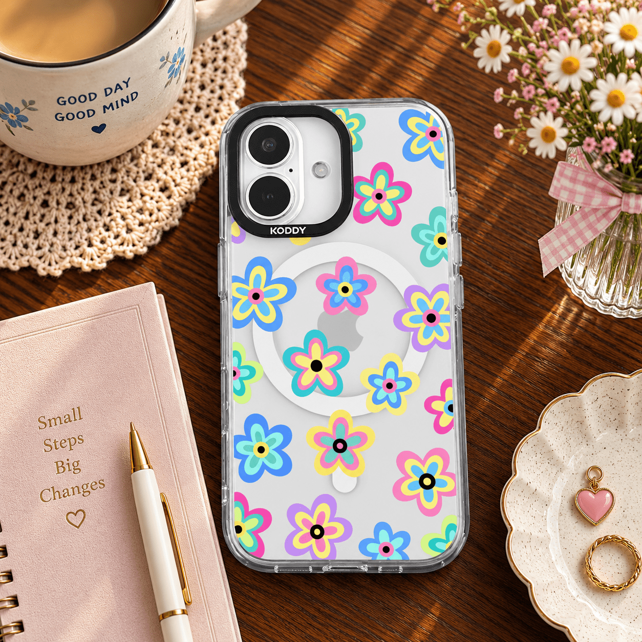Y2K Colorful Daisy Flower Doodle Clear iPhone Case-KODDY aesthetic iphone case UK