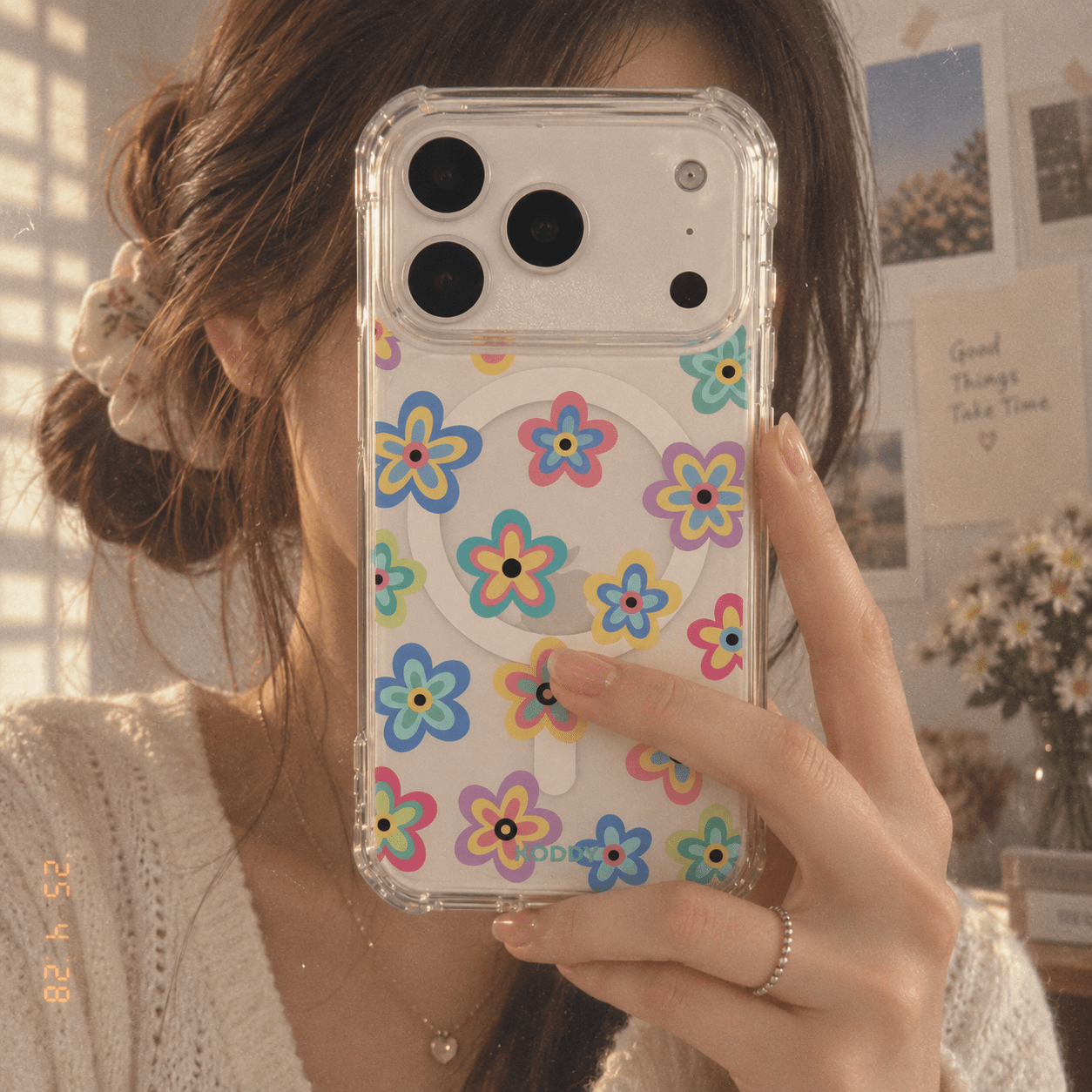 Y2K Colorful Daisy Flower Doodle Clear Phone Case-KODDY aesthetic iphone case UK