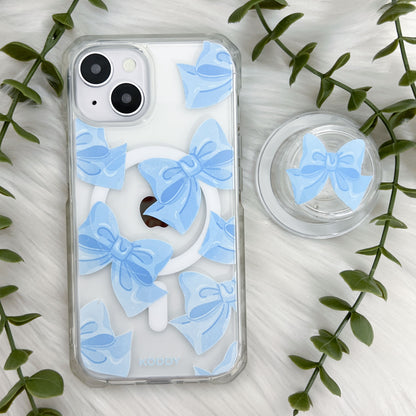 Blue Fluffy Ribbon Magsafe Phone Case and Phone Grip