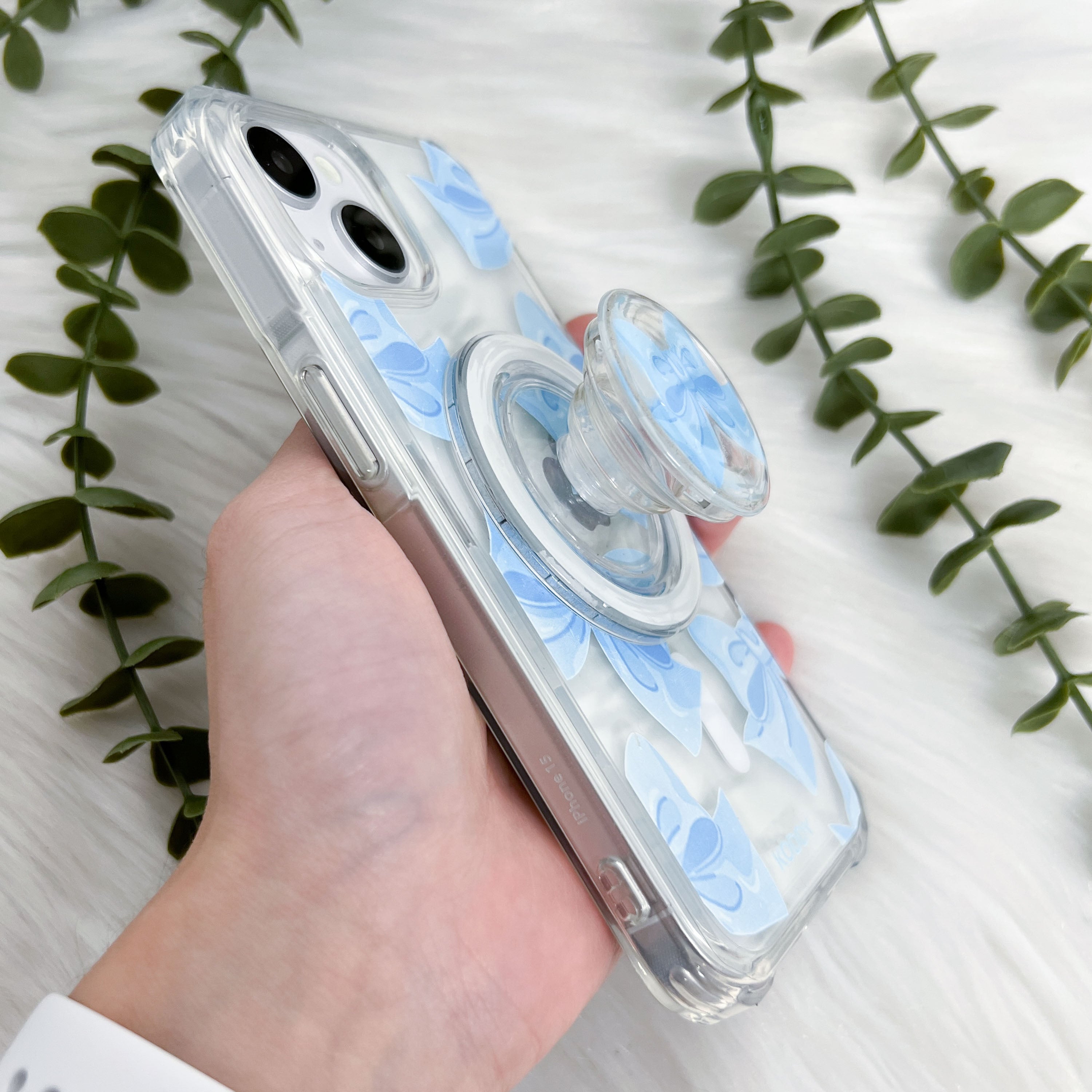 Blue Fluffy Ribbon Magsafe Phone Case and Phone Grip