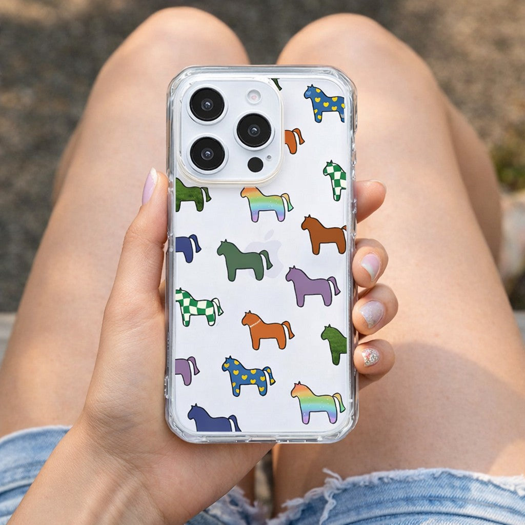 Cute Colorful Horse Pattern Clear Phone Case
