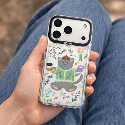 Cute Grey Cat with Lavender and Coffee iPhone Case