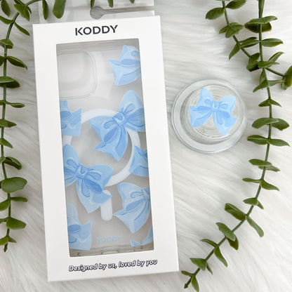 Blue Fluffy Ribbon Magsafe Phone Case and Phone Grip