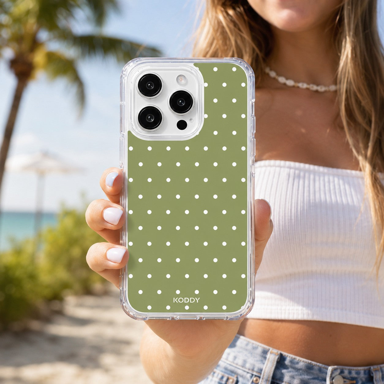 Olive Green Polka Dot Clear Phone Case
