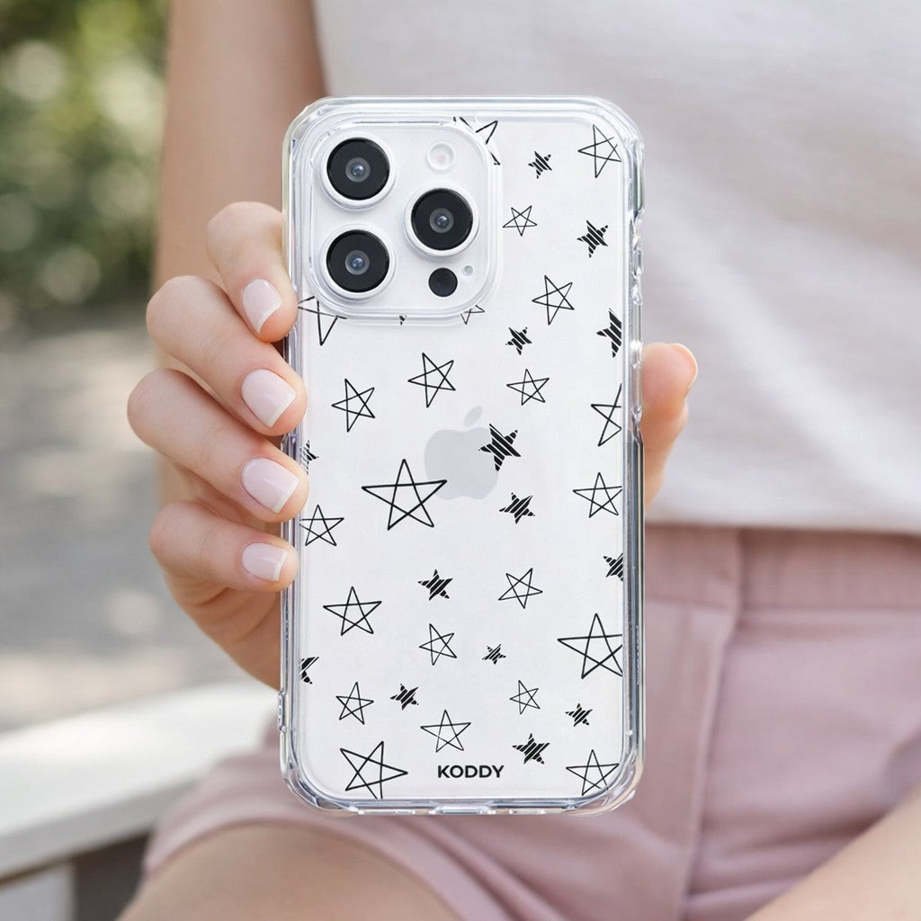 Stylish Black Doodle Star Clear Phone Case