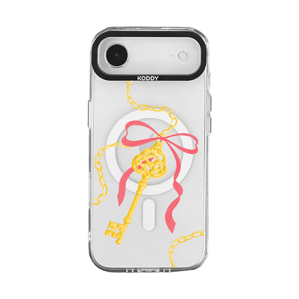 Antique Gold Pink Ribbon Key iPhone Case
