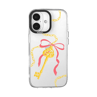 Antique Gold Pink Ribbon Key iPhone Case