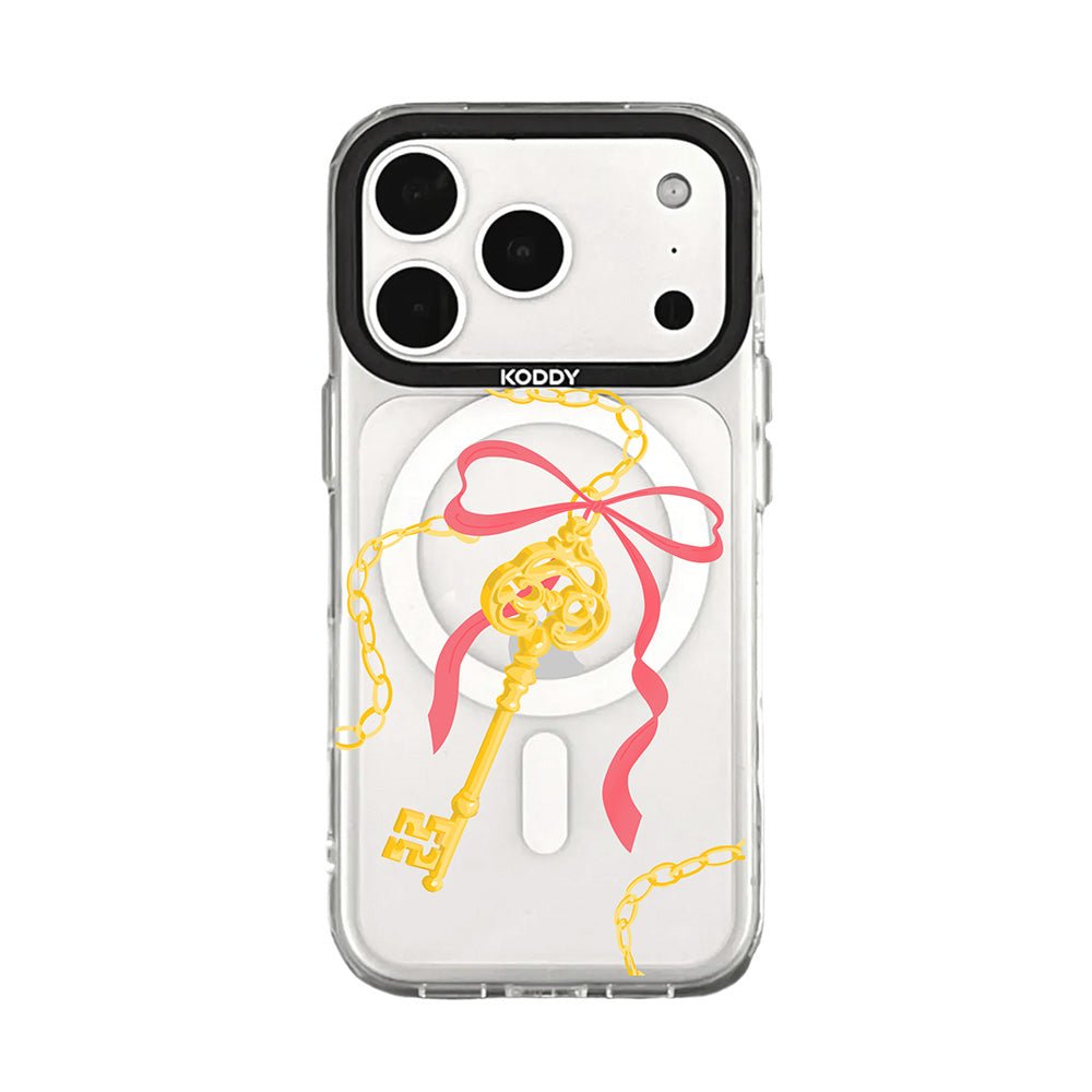 Antique Gold Pink Ribbon Key iPhone Case