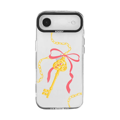 Antique Gold Pink Ribbon Key iPhone Case