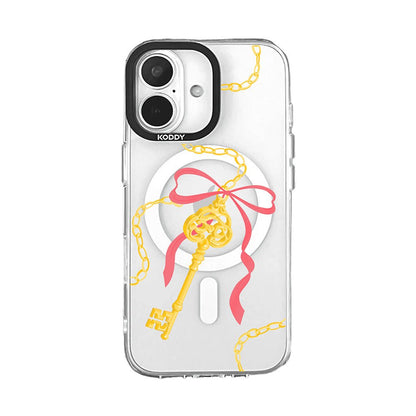 Antique Gold Pink Ribbon Key iPhone Case