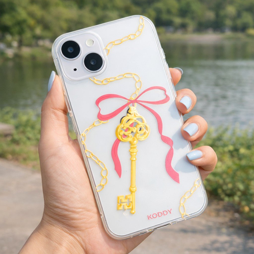 Antique Gold Pink Ribbon Key Phone Case - KODDY