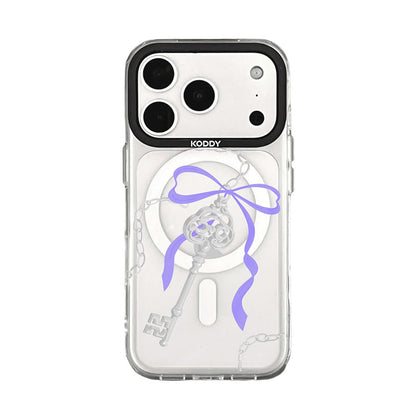 Antique Silver Purple Ribbon Key iPhone Case