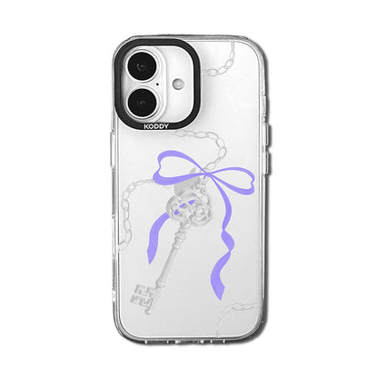 Antique Silver Purple Ribbon Key iPhone Case